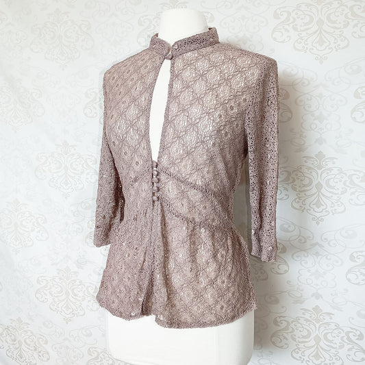 (90s / y2k) Mauve lace cardigan - Size 10-12