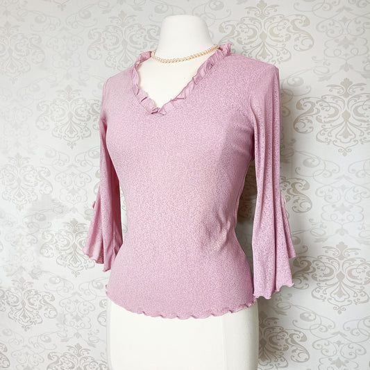 (90s / y2k) Pastel pink princess-sleeve top - Size 8-12