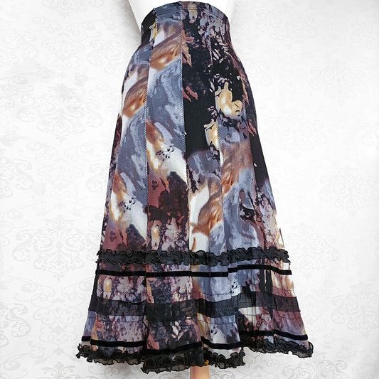 (y2k) Black grey cream abstract mesh midi/maxi skirt - Size 10-12
