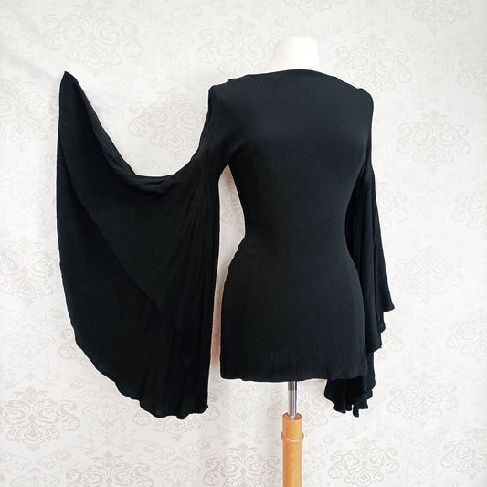 (Modern) Black bell-sleeved micro mini dress - Size 8