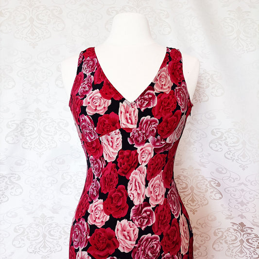 (90s) Rose georgette maxi dress - Size 8-10