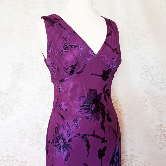 (90s) Purple floral midi dress - Size 8-10