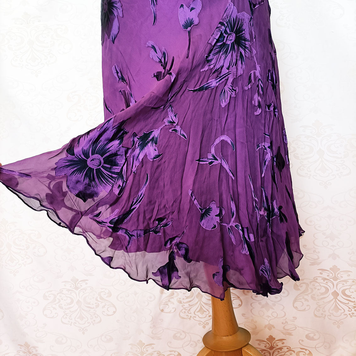 (90s) Purple floral midi dress - Size 8-10