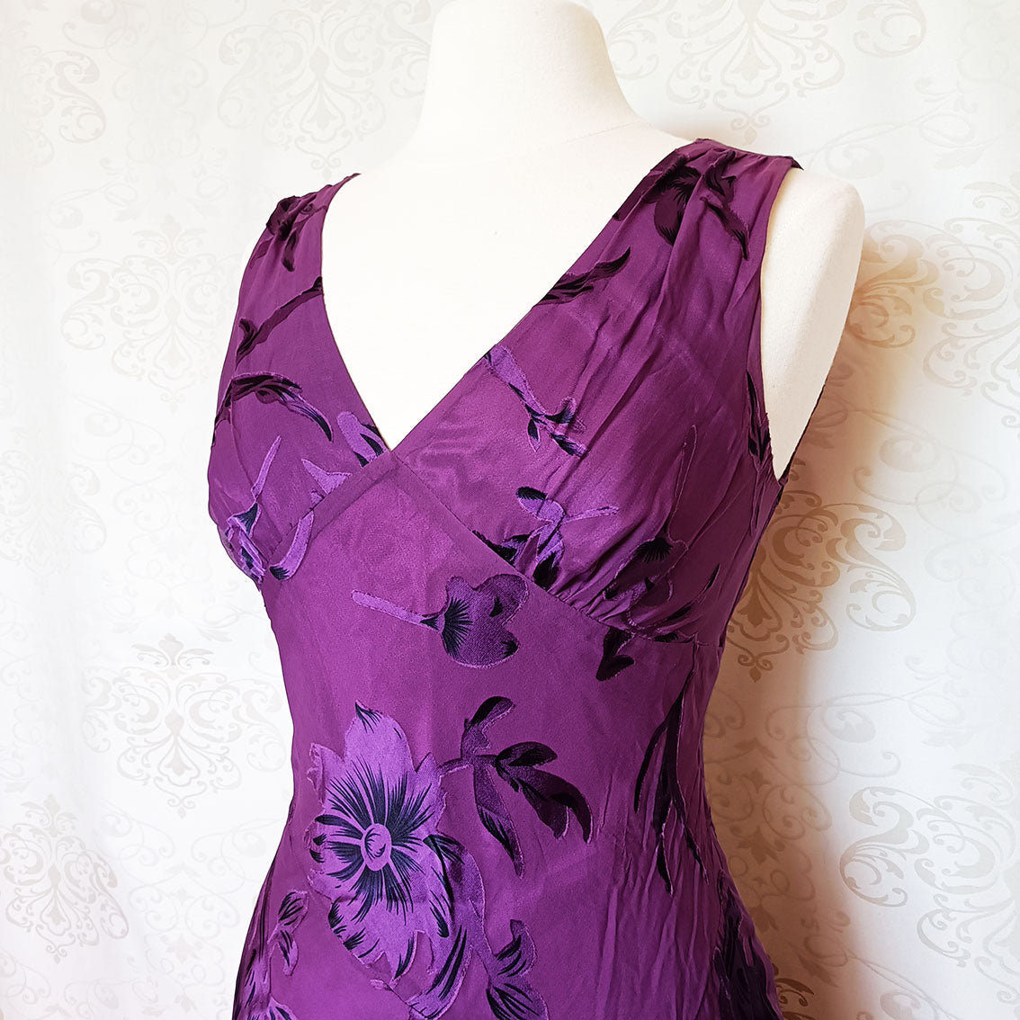 (90s) Purple floral midi dress - Size 8-10