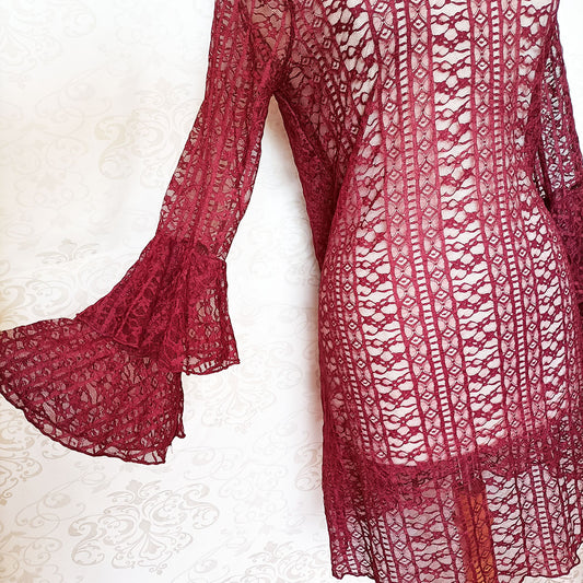(Modern) Burgundy lace L/S midi dress - Size L