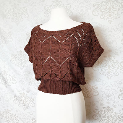 (Modern) Brown 100% cotton knit top - Size 10-12