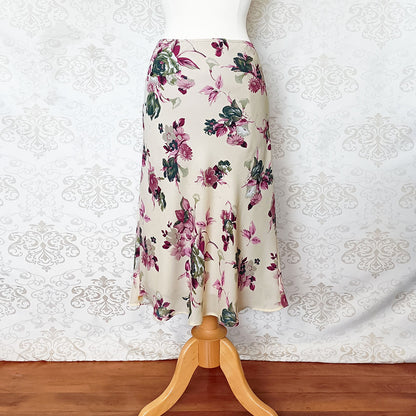 (90s/y2k) Cream floral midi skirt - Size 10-12.