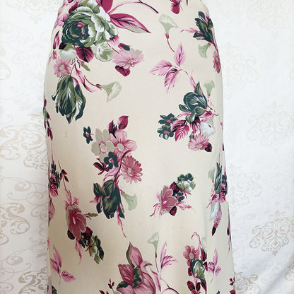 (90s/y2k) Cream floral midi skirt - Size 10-12.