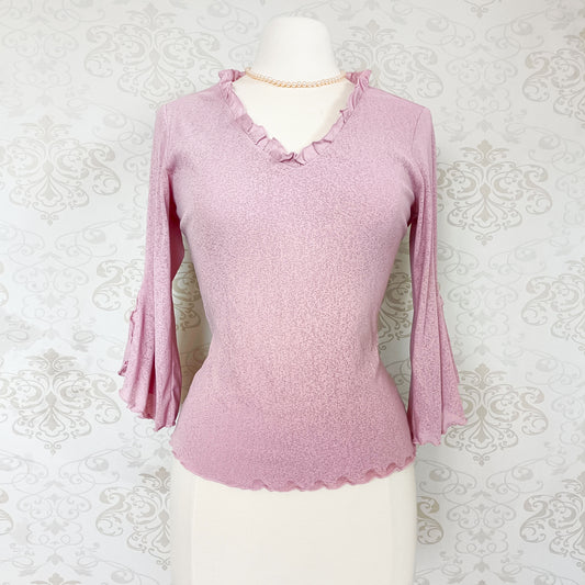 (90s / y2k) Pastel pink princess-sleeve top - Size 8-12