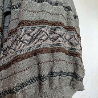 (90s) Gray and brown 100% wool sweater - Size XXL