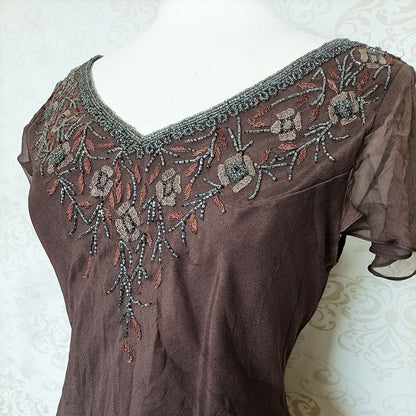 (90s) Embroidered chiffon top - Size 10-12