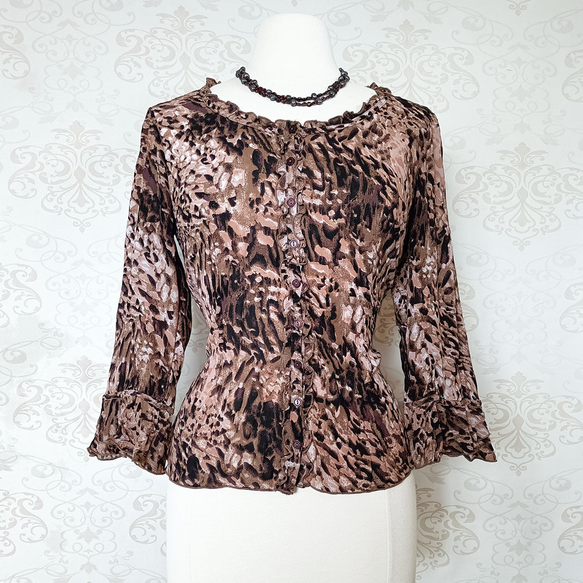 (90s / y2k) Brown abstract animal print top - Size 8-12