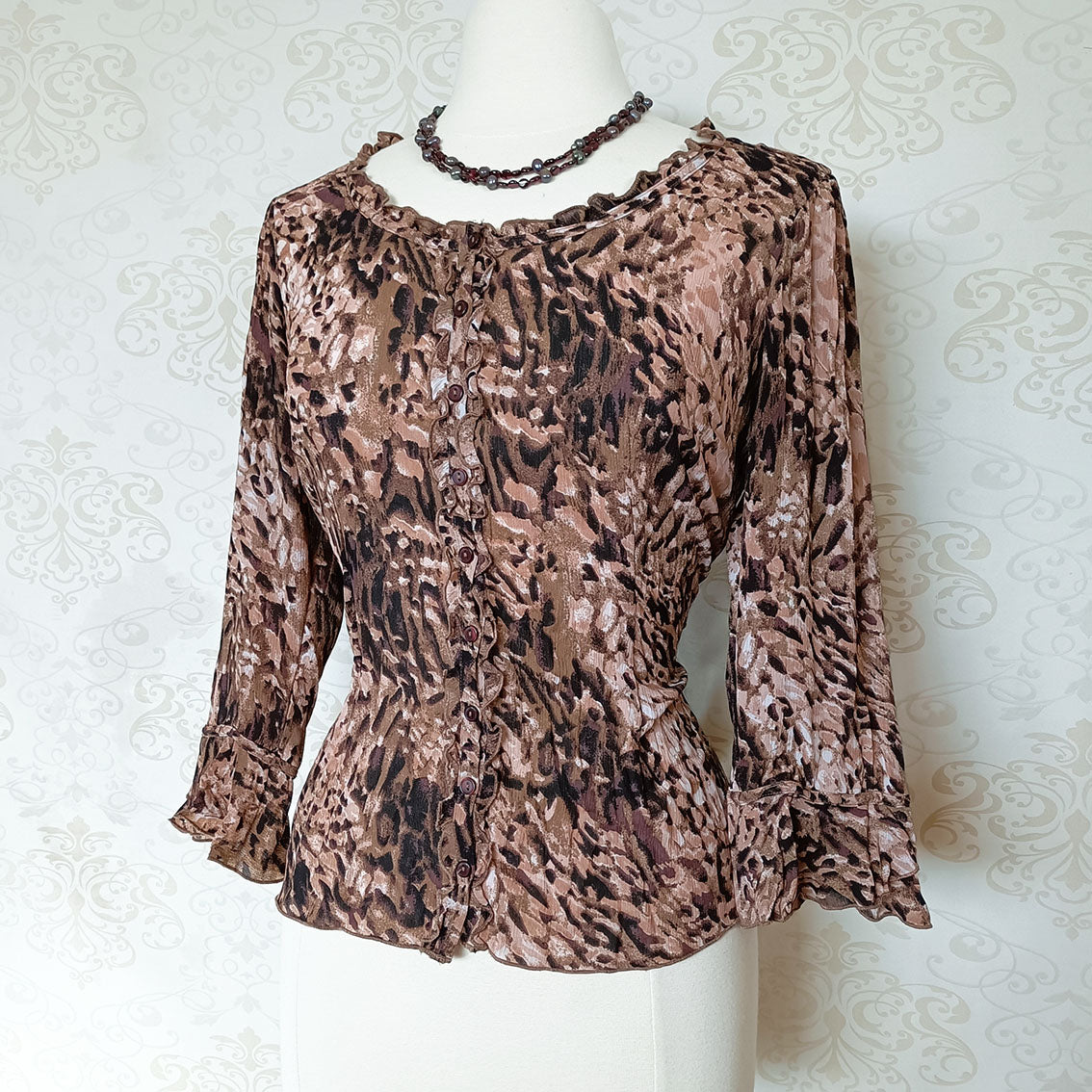 (90s / y2k) Brown abstract animal print top - Size 8-12