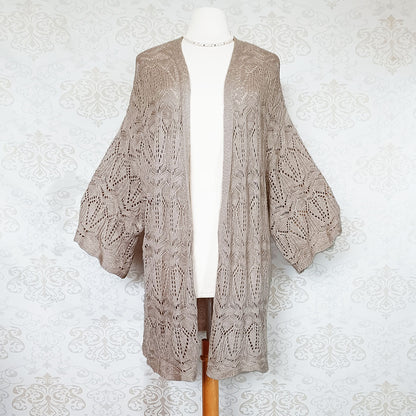 (Modern) Oversized beige knit cardigan - Open size