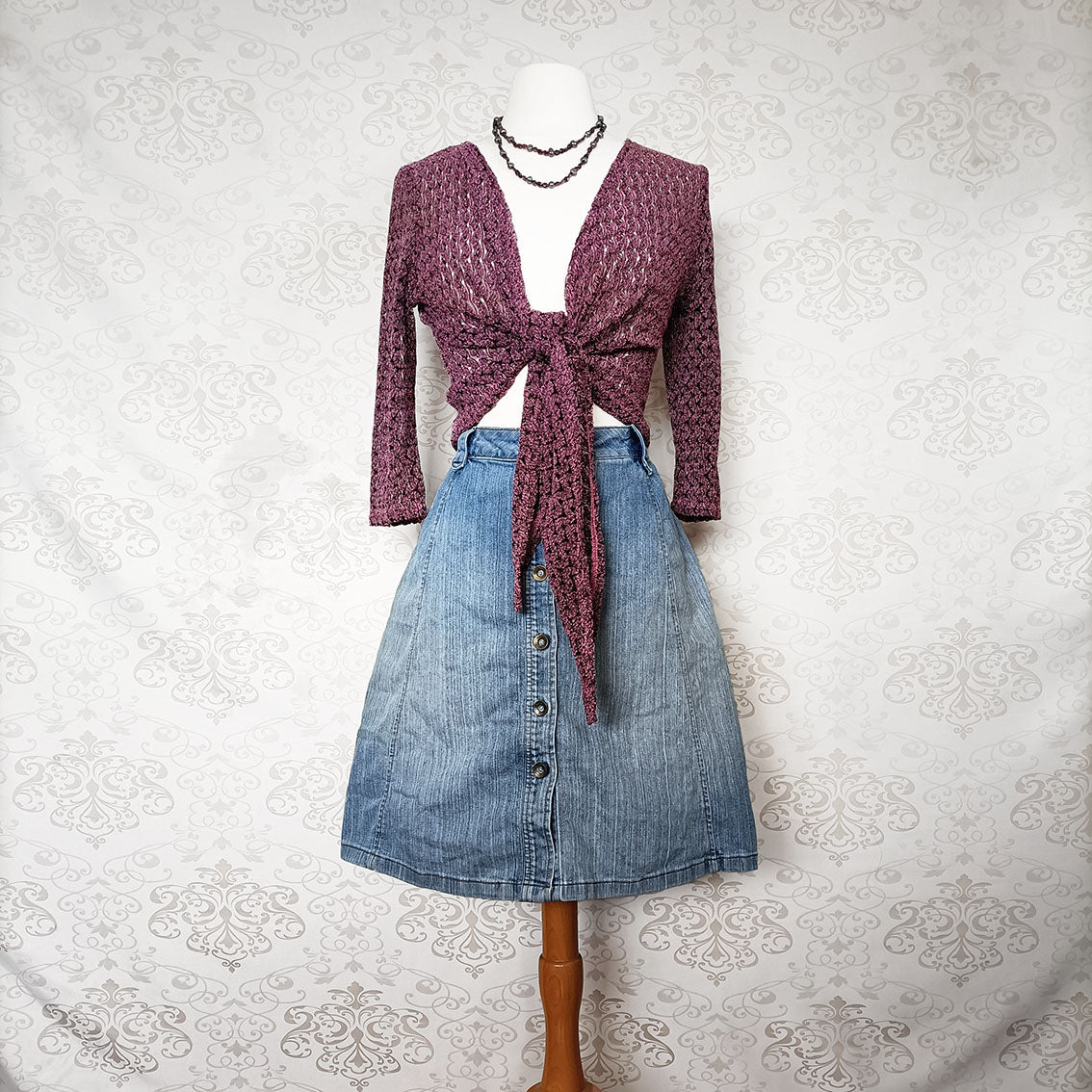 (90s / y2k) Pink knit open-front cardigan - Size 8-12.