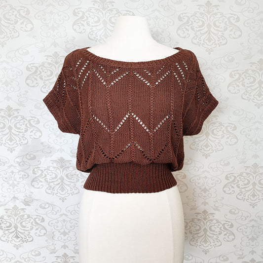 (Modern) Brown 100% cotton knit top - Size 10-12